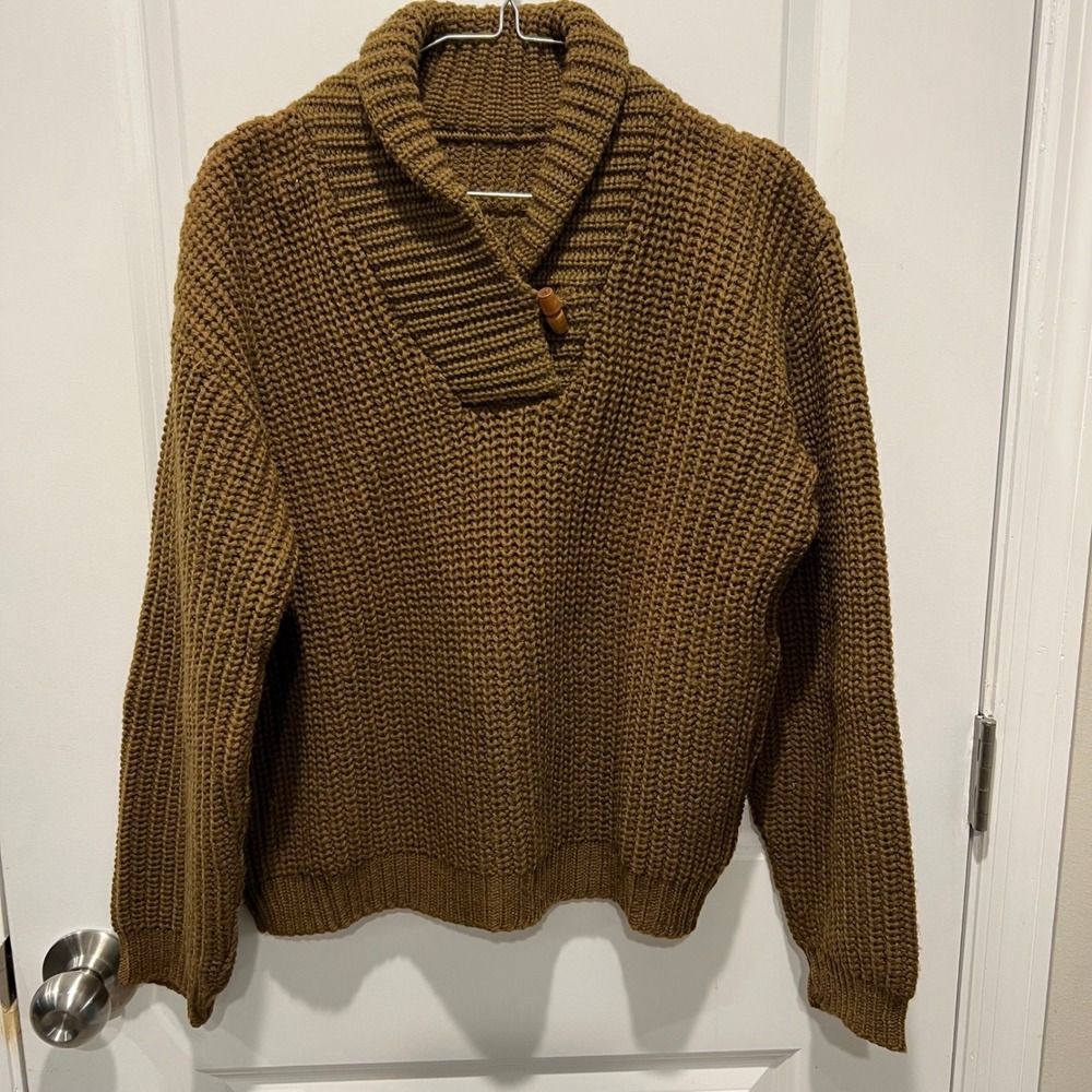 Unbranded Mens‎ Shawl Collar Toggle Button Chunky Knit Sweater Brown Size M L